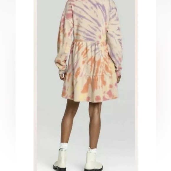 New Wild Fable Large Tye Dye Long Sleeve Babydoll Sweatshirt Cotton Dress (C) - Picture 6 of 7